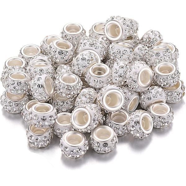 100 stk. hårperler 12 mm rhinstenperle hul krystal charmeperle hårperler til fletninger til halskæde øreringe armbånd håndværk fremstilling forsyninger (hvid)