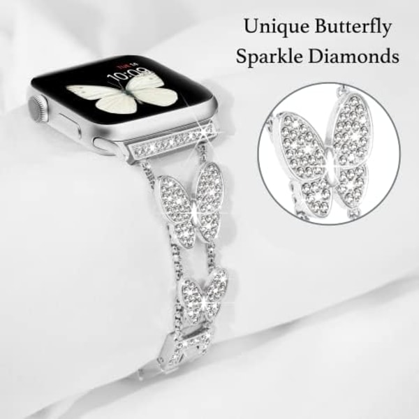 Butterfly-rem til Apple Watch 41mm 40mm 38mm iWatch SE Serie 9 8 7 6 5 4 3 2 1, Slank Sødt Metal Juvel