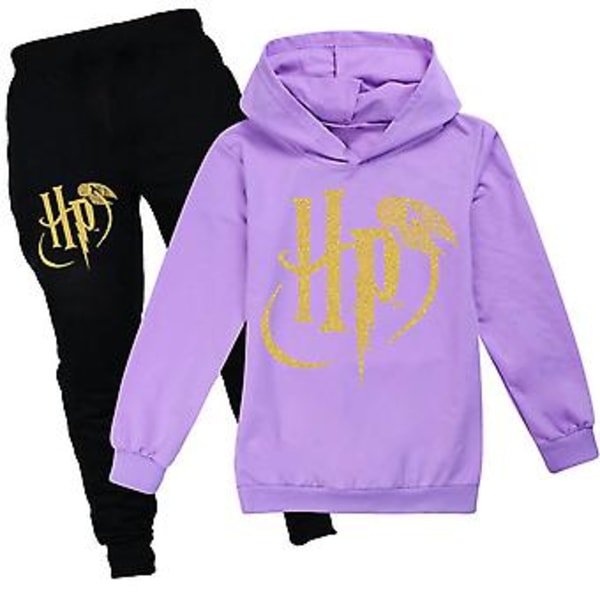 7-14 Years Kids Boys Girls Harry Potter Pullover Hoodies And Sweatpants 2 Piece Outfit Set Jogging Tracksuit Sweatshirt Set(13-14Years Purple)