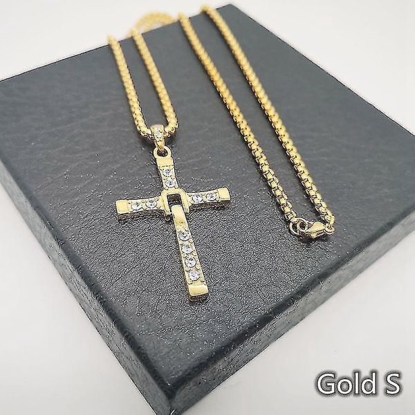 Mens Cool Fast And Furious Dominic Toretto Cross Necklace Pendant Silver Gold Color Titanium Steel Cross Necklace Men Jewelry Gold color S