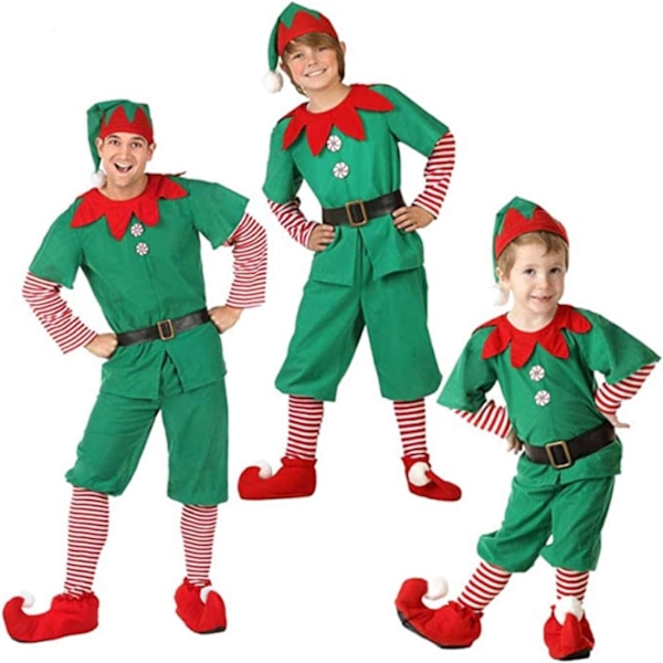 （170CM）Jultomte-kostymer för föräldrar och barn, gröna jultomte-kostymer