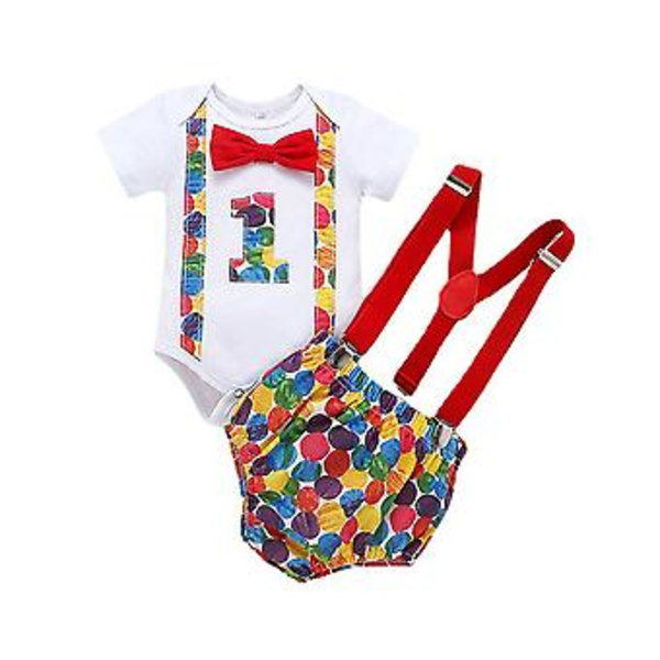 Baby 1. Påskefest Outfit - Kortærmet Bow Romper med Seler og Bloomers Bukser Sæt til Spædbarn Nyfødt (0-6 Måneder)
