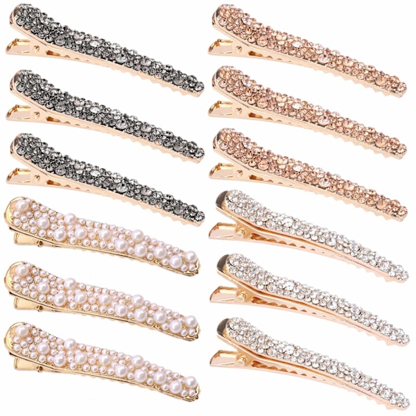 12-pack Rhinestone krokodil hårklämmor Fancy Crystal Duckbill hårklämmor kvinnor flickor hårstylingverktyg