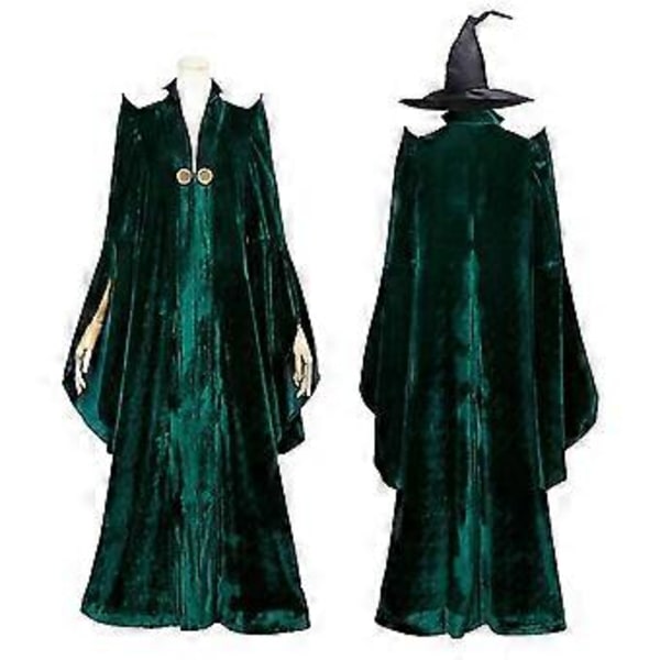 Minerva McGonagall Cosplay Hogwarts Skola för Häxkonst och Trolldom Rektorsrock Halloween Karnevalfest Kostym (S)