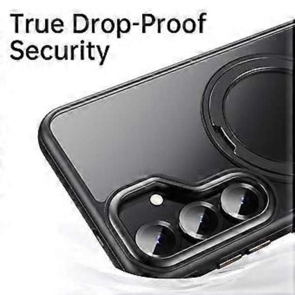 Til Samsung Galaxy S25 Magnetisk Cover Roterende Gear Pivot Støtteben PC + TPU Telefon Bagside Cover (Mat Sort)