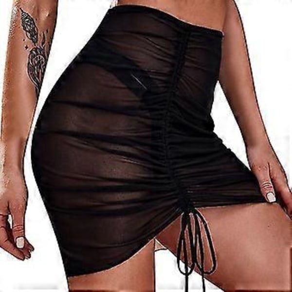 Transparent Strandnederdel Svømmenederdel Dame Sort Gennemsigtig Cover Up Flæse Snøre Cover Wraps Nederdel Strandnederdel Multi-farve Valgfri (XL Sort)