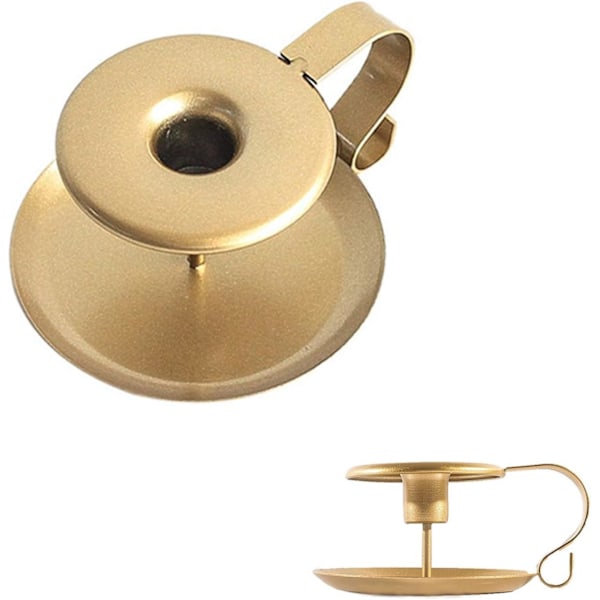 2 stk Retro Lysestaker Håndlaget Gyllen Jern Kjegle Lysestaker