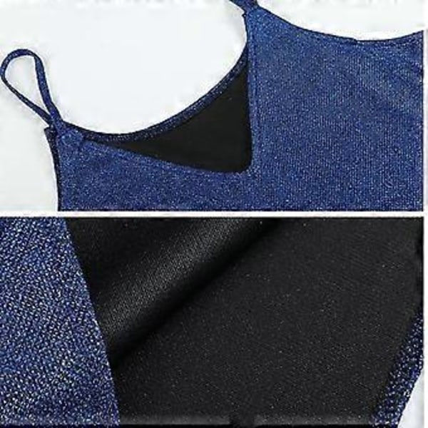 Kvinners Sekvens Spaghettistropp Avling Camisole Tank Topp Skinnende (S BLÅ)