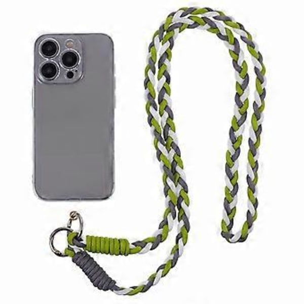 A5 Stil 60cm Telefon Crossbody Lanyard Vävd Polyester Axelrem Telefonberlocker med Patch (Grå Grön)
