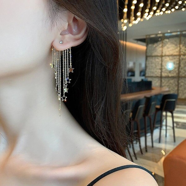 Women earring girl stud ear drop korean star pendant back hanging s925 silver needle exaggerated zircon temperament Mhm-03-001-02