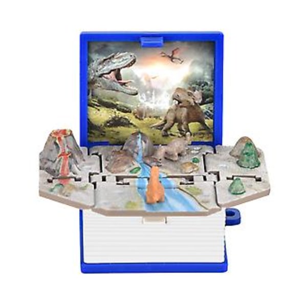 3D Dinosaur Bognøgle til Børn - Mini Foldbar Pop-up Dinosaur Verden i Gaveæske - Sjov Nøglering Legetøj (Blå)