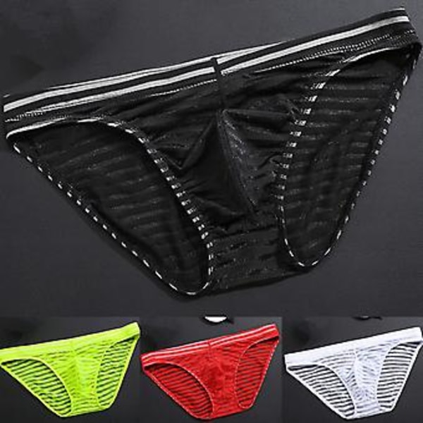 Fianao Herrar Underkläder Solid Färg Stripe Sömlöst Mesh Herrar Kalsonger för Inne Bär (L Svart)