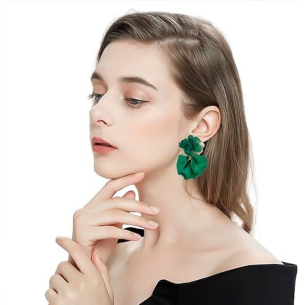 Chiffon Akryl Rosenblad Örhängen Dangle Överdrivna Blomörhängen Drop Statement Floral Tassel Lätt Vikt Örhänge