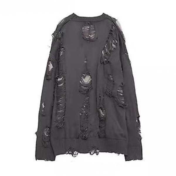 Høst- og vintergenser for menn, revet, falsk todelt, hiphop, hullet, strikket, rund hals, lang ermet, løs, myk, tykk, varm, streetwear, genser for menn (3XL grå)