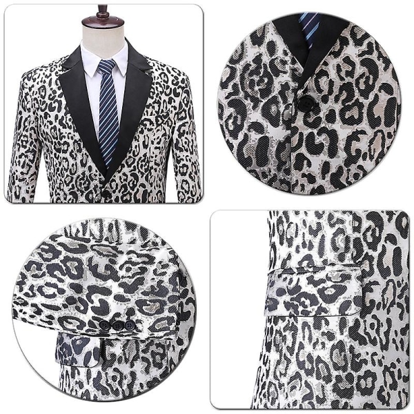 Men's Party Leopard Print Blazer, Notched Lapel Lightweight Suit Jacket White XL
