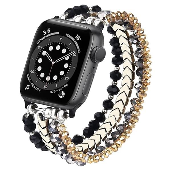 Krystal Multi-Layer Perle Smartwatch Rem – Modulær Erstatningsrem Kompatibel med 38/40/41 mm Ure Black-gold