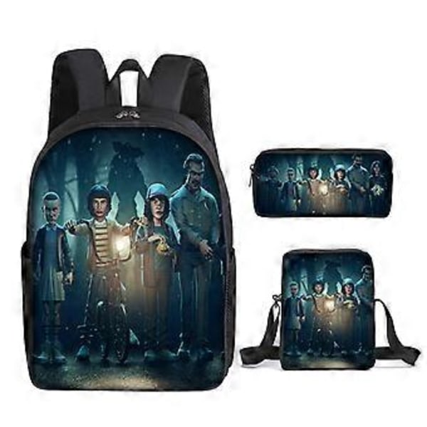 Stranger Things Sesong 4 Ryggsekk Student 3-delt Sett Skolesekk Canvas Bag 22 Farger (22)