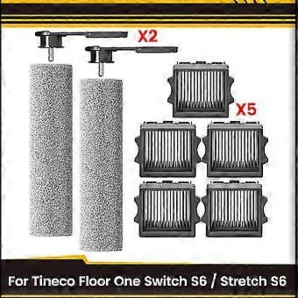 7 st HEPA-filter borstrullar för Tineco Floor One Switch S6 / Stretch S6 sladdlös våt- och torrdammsugare