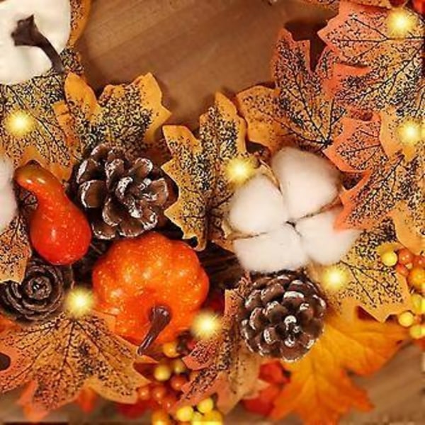 Dekoration för ytterdörr, höstkransar med pumpa, tallkotte, lönnlöv, bär, inget underhåll inomhus utomhus Thanksgiving skördedekor, livfull