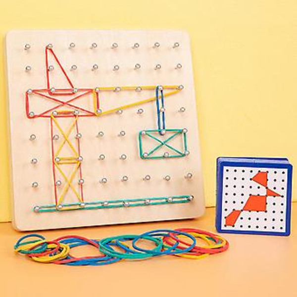 Trägeoboard Geometrisk Kreativitet Spikbräda för Barn Grafisk Matematisk Utbildning Leksak (18x18cm)