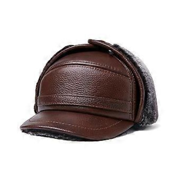 SZTXJ Herr 100% Äkta Kohud Hatt Vinter Varm Utomhus Skydda Öron Äkta Läder Keps För Vinter Varm Foder(brun) L {55-56cm}