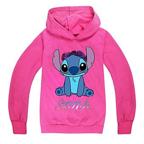 Barn Pojkar Flickor Stitch Tryckt Långärmad Huvtröja Casual Huvtröja Toppar (7-8 År Ros Röd)