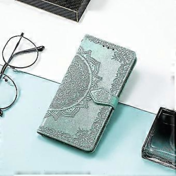 Nokia 6.2/Nokia 7.2 Fodral i Läder med Plånboksdesign, Präglad Mandala, Magnetiskt Flippskydd, Stötsäkert - Grön