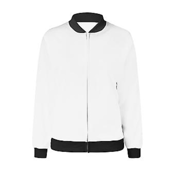 Damjacka Lätt Zip Up Casual Bomberjacka Kavaj Stå Krage Kort Ytterplagg Toppar L Vit