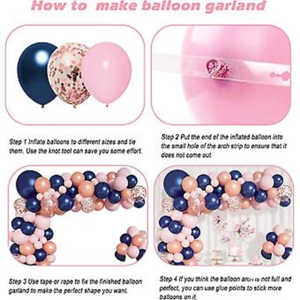 120 st Ballongirlandbåge-kit i Roséguld, Marinblå och Rosa, Könsavslöjande Ballonger 18''12''10''5'' Latexkonfettiballonger för Flickor och Pojkar, Födelsedag