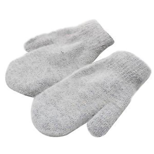 Tjocka Vantar för Kvinnor och Flickor, Varm Vinterstickad Fullfinger Vantar Handskar (Ljusgrå)