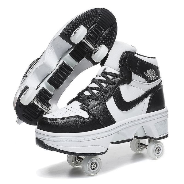 Rechargeable Children's Adult Universal Roller Skates 118 Four Wheels Black and white 43