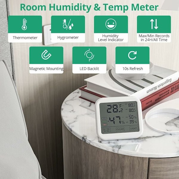 Inomhus termometer hygrometer med hög noggrannhet, digital LCD Tem