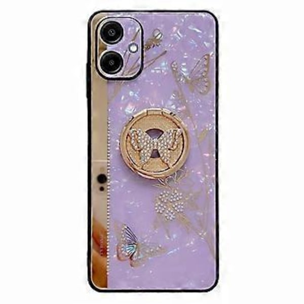 Samsung Galaxy A06 -kotelo, strassikoristeet, jalusta, TPU+PC, perhoskuvioinen kukka-puhelinkuori (tyyli C)