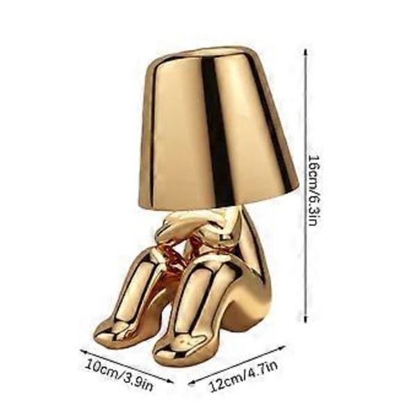 Thinker Karakter Dekor Bordlampe Kreativ Liten Gullmann Led Bordlampe Berøringskontroll Dimbar Jern Harpiks Skrivebordslys (Mr WHERE Gull)