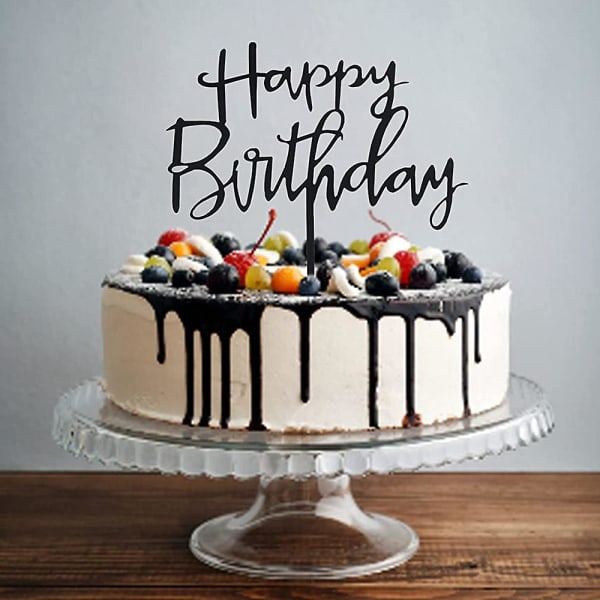Grattis på födelsedagen Cake Topper, tårtfestdekorationer, akryl svart födelsedagstårta topper, 20st