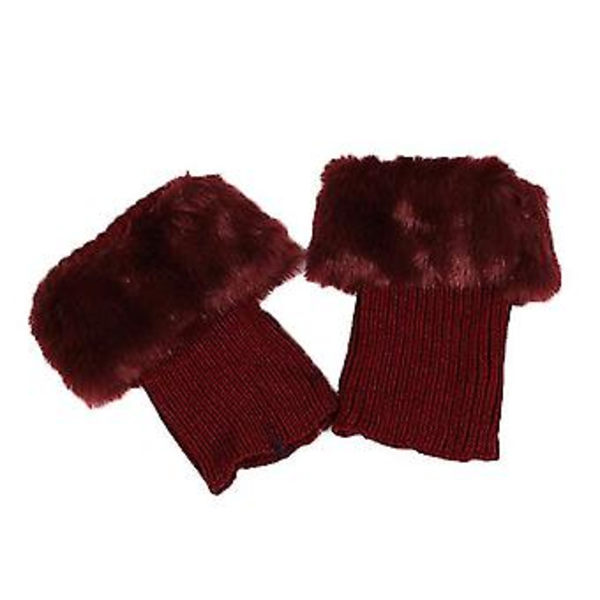 Dames Vinter Hæklet Ben Støvle Sokker Manschetter Topper Fuzzy Trim Anklen Varmer Sokker (Vinrød)