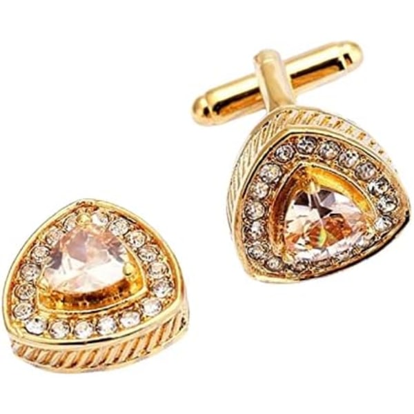 Crystal Cuff links Yellow – Fancy Unique Elegant Sparkling Luxury Gem Stone Cufflinks for men in Triangle - Perfect for