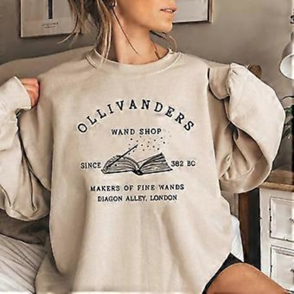 Wizard Book Shop Sweatshirt HP Sweater Magiske Troldmands Hættetrøjer Kvinder Langærmet Sweatshirts Bog Nerd Pullover Fans Gave Hættetrøje (XXL khaki)