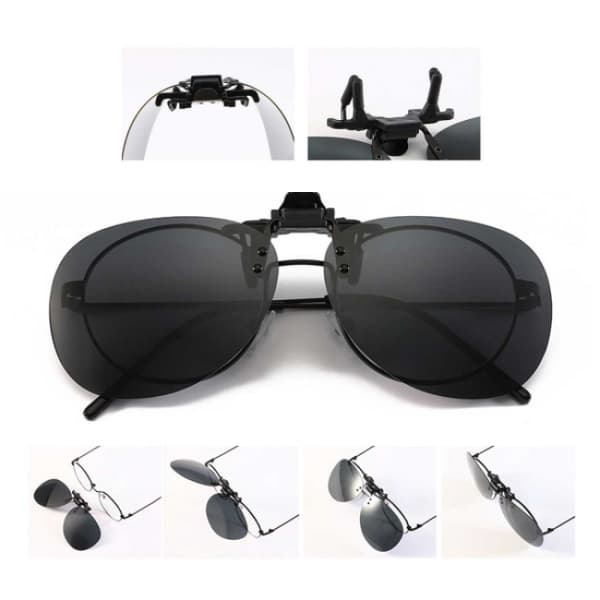 Svarte clip-on Aviator solbriller pilotbriller