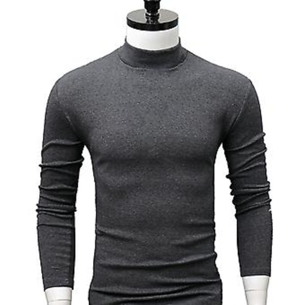 Fianao Herre Skjorte Ensfarget Halvhøy Krage Casual Slim Lang Erme Tight Tight for Inner Wear (L Mørk Grå)