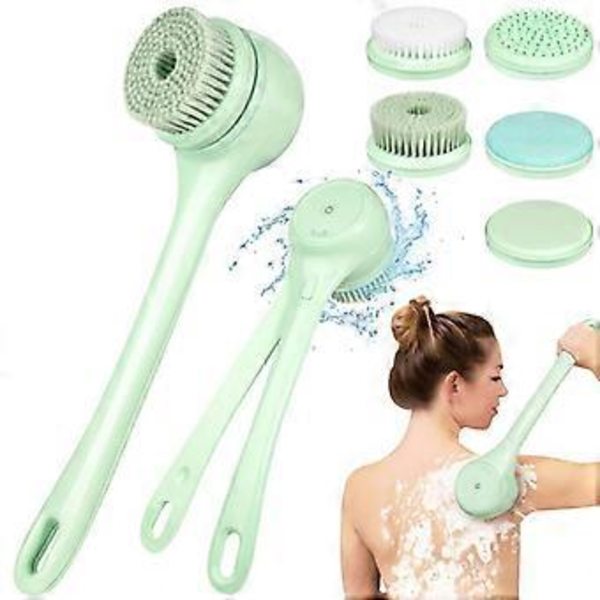Elektrisk badborste med dubbla handtag, kroppsskrubb exfoliering massage ( )