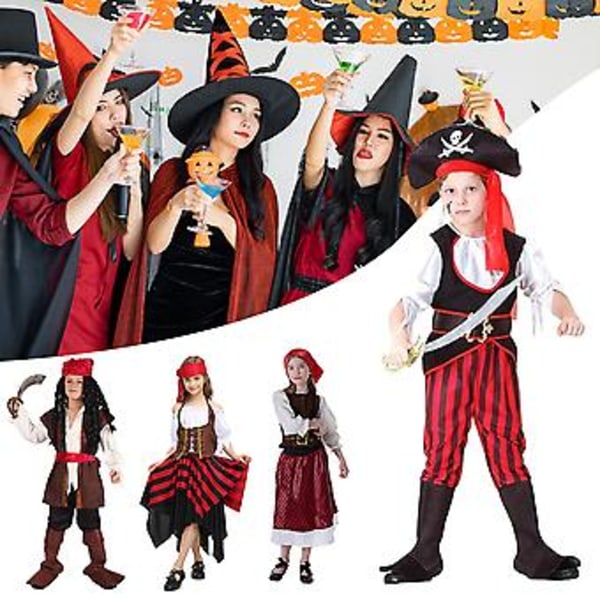 Halloween Barnkläder för Barn Piratdräkt Trendig Långärmad Rollspelskostym Festivalkläder (7 till 9 år gammal Manlig Pirat X)