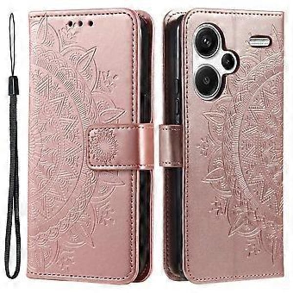 Til Xiaomi Redmi Note 13 Pro+ 5G Etui Mandala Blomst Præget PU Læder Flip Cover (Rose Guld)