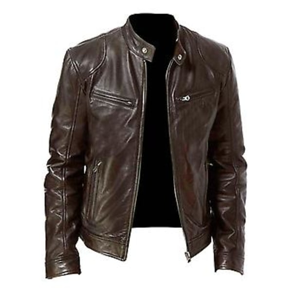Herrarnas Motorcykeljacka i Konstläder Vindtät Ståuppkrage Enfärgad Dragkedja Fickor Släta Plus Storlek Medellång Herrarnas Höst Vårjacka (4XL Khaki)