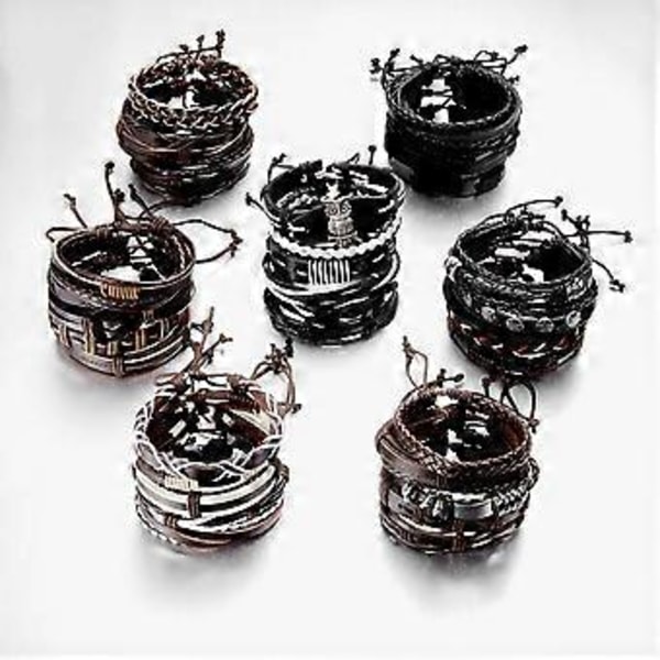 SZTXJ 5 st Svarta Flätade Läderarmband Män Kvinnor Punk Rock Ögonarmband