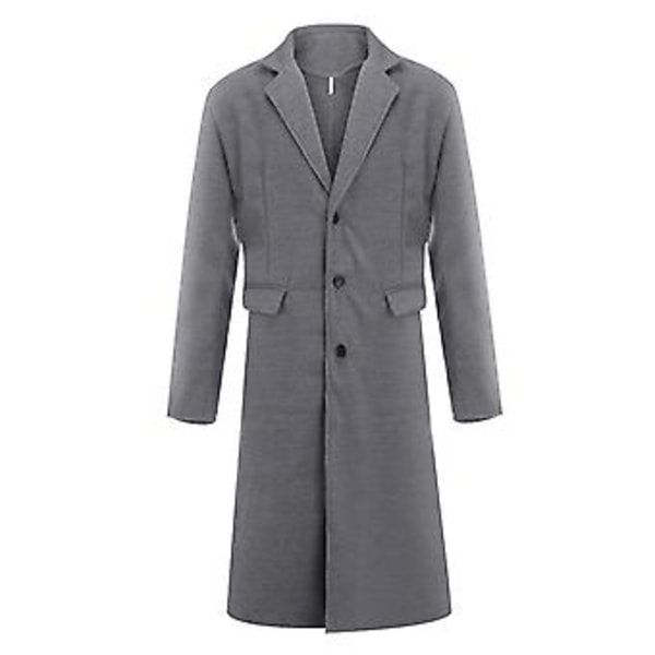 Fianao Vinter Mænd Langærmet Knapper Jakke Overfrakke Mellem Lang Trenchcoat Jakke (M Sort)
