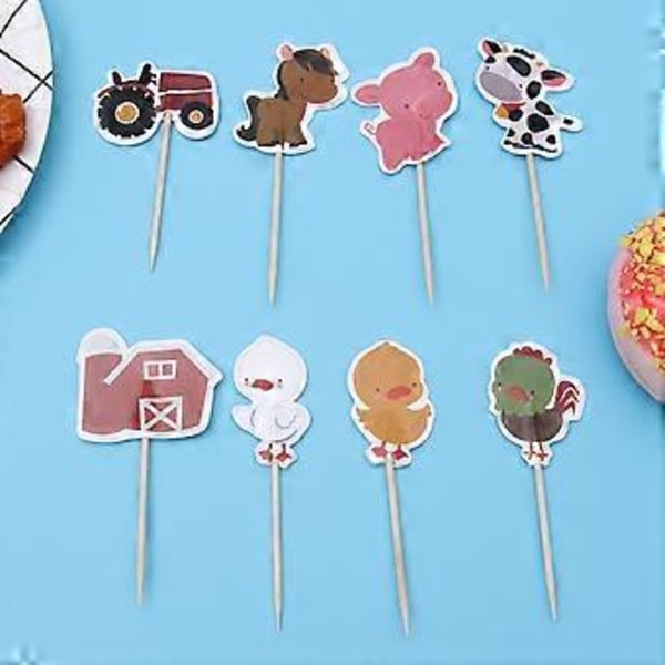 72 stk. Kaketopper med gårdstema, tegneseriefigurer, kakepynt, papir-cupcake-dekorasjon for barnebursdag