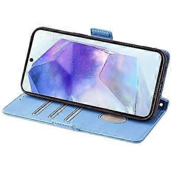 For Samsung Galaxy A36 5G Lær Lommebok Etui RFID Blokkerende Stativdeksel med Håndstropp - Blå (Blå)
