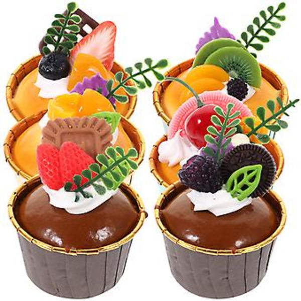 6 stk. Kunstige Kage Imitation Kage Cupcake Modeller Skrivebords Ornament Hjemmeforsyninger