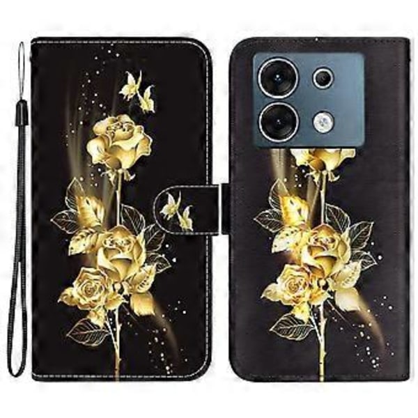 Läderfodral för Infinix Zero 30 5G med mönstertryck (Guld Fjäril Ros)